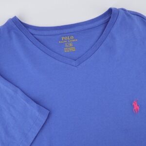 New Polo Ralph Lauren V-Neck Pony Logo T-Shirt Blue Mens Size Large - Minor Flaw